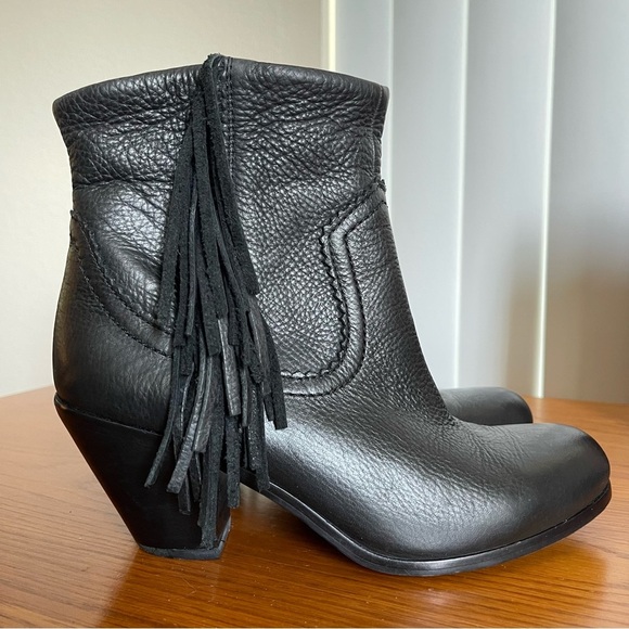 Sam Edelman Louie Leather Fringe Boots Black Size 7 - Picture 1 of 16
